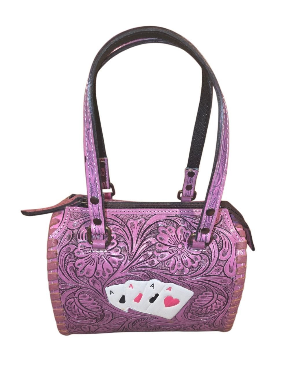 Brand New - Pink Embossed Leather Small Speedy Ace Cards Satchel